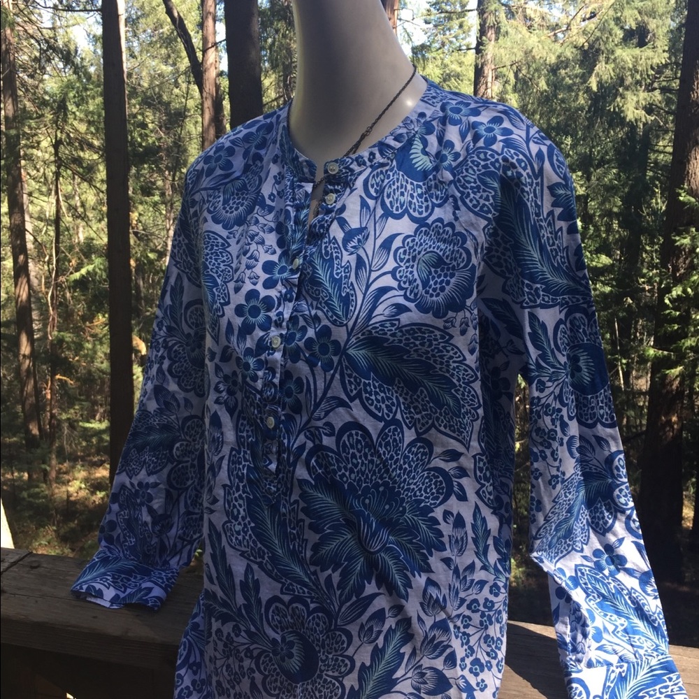 J .Crew cotton floral print light blue floral long sleeve print blouse HPx2 - Picture 9 of 11